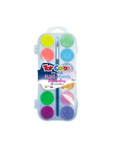 ACQUARELLI TOY COLOR PZ.12 MM.30 FLUO & PERLY