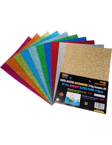 CARTONCINO GLITTER ADESIVA A4 FG.10 GR.210