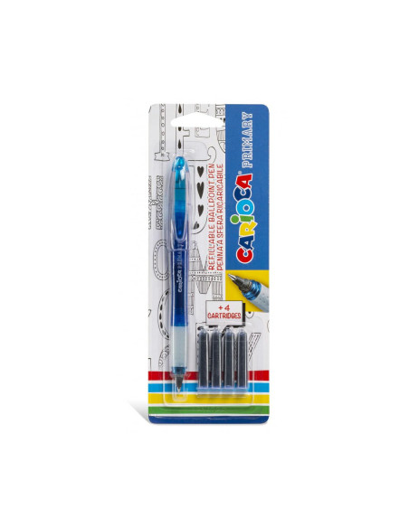 PENNA A SFERA CARIOCA PRIMARY +4 CARTUCCE BLU